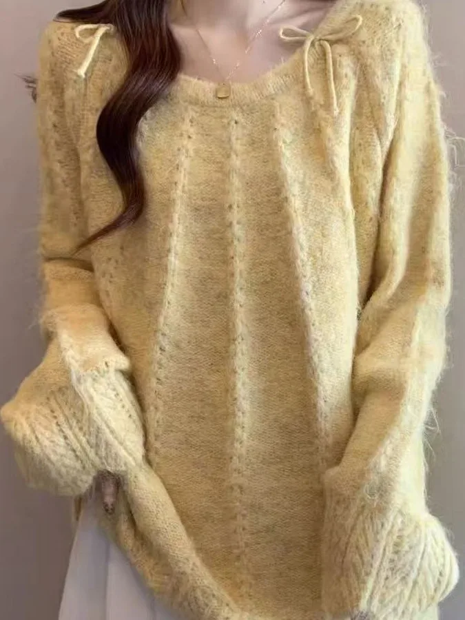 เสื้อสเวตเตอร์ไหมพรมถักสไตล์เกาหลีสำหรับผู้หญิง รุ่นใหม่ล่าสุดสำหรับฤดูใบไม้ร่วงและฤดูหนาว ดีไซน์เก๋ไก๋ สไตล์ส่วนตัว เสื้อถักนิตติ้งด้านใน