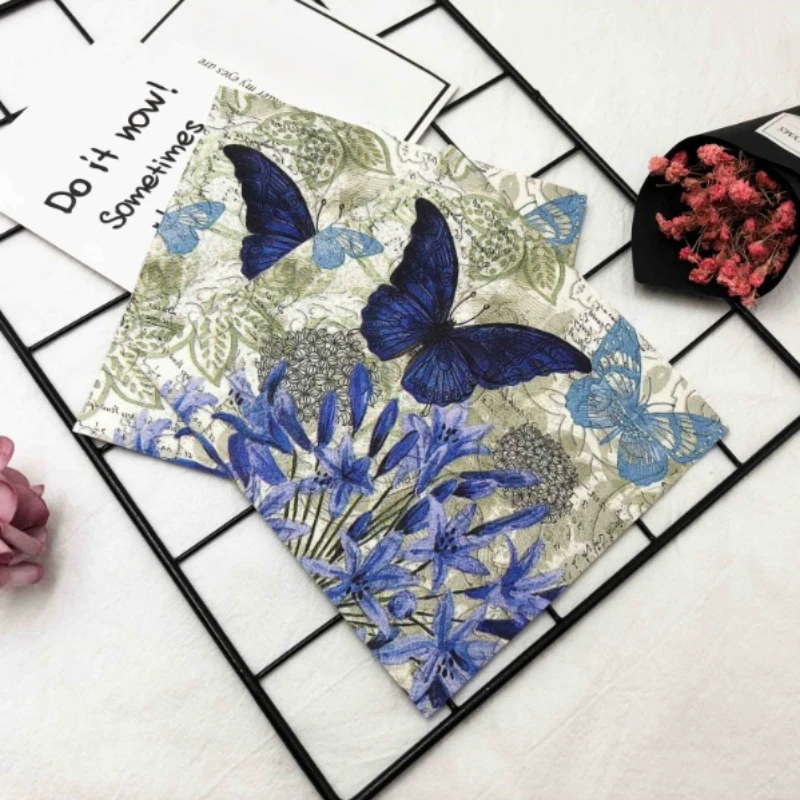 20pcs/pac Butterfly Flower and Grass Colorful Printed Napkin Square Paper Napkin Restaurant Cafe Folded Facial Towel 2 Ply 33cm