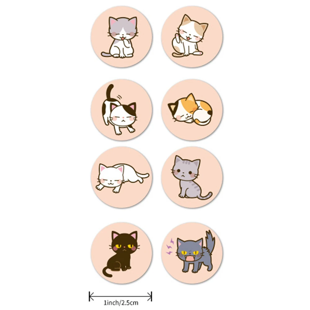 50-500Pcs Stationery Sticker 2.5cm /1inch Cat Pattern Kids Sticker For School Teacher Student Stationery Round Stickers