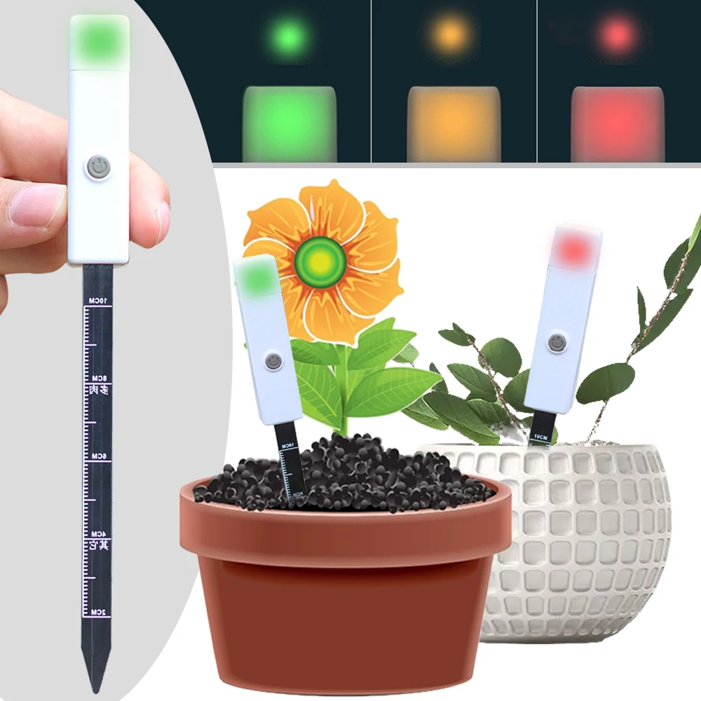 1PCS Plant Tester Thermometer Hygrometer 3 Color Indicator Light Water Shortage Reminder Soil Moisture Indoor Outdoor Greenhouse