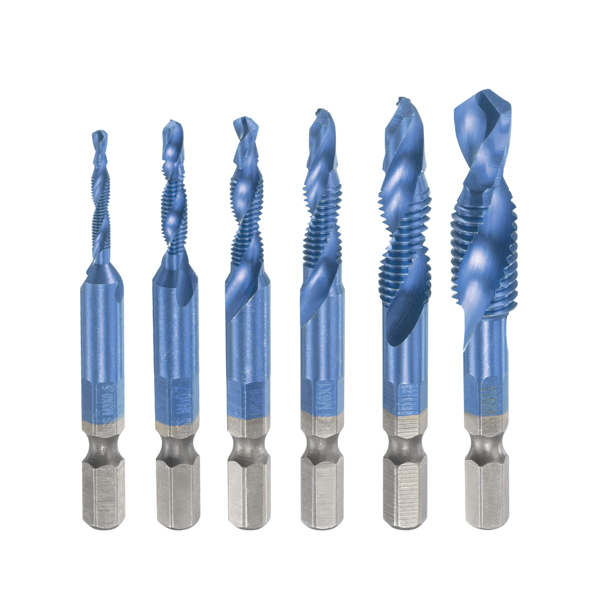 

6Pcs M3-M10 Screw Tap Drill Bits Hss Taps Countersink Deburr Set Combination Bit High Speed Steel Quick Change 1/4" Hex Shank