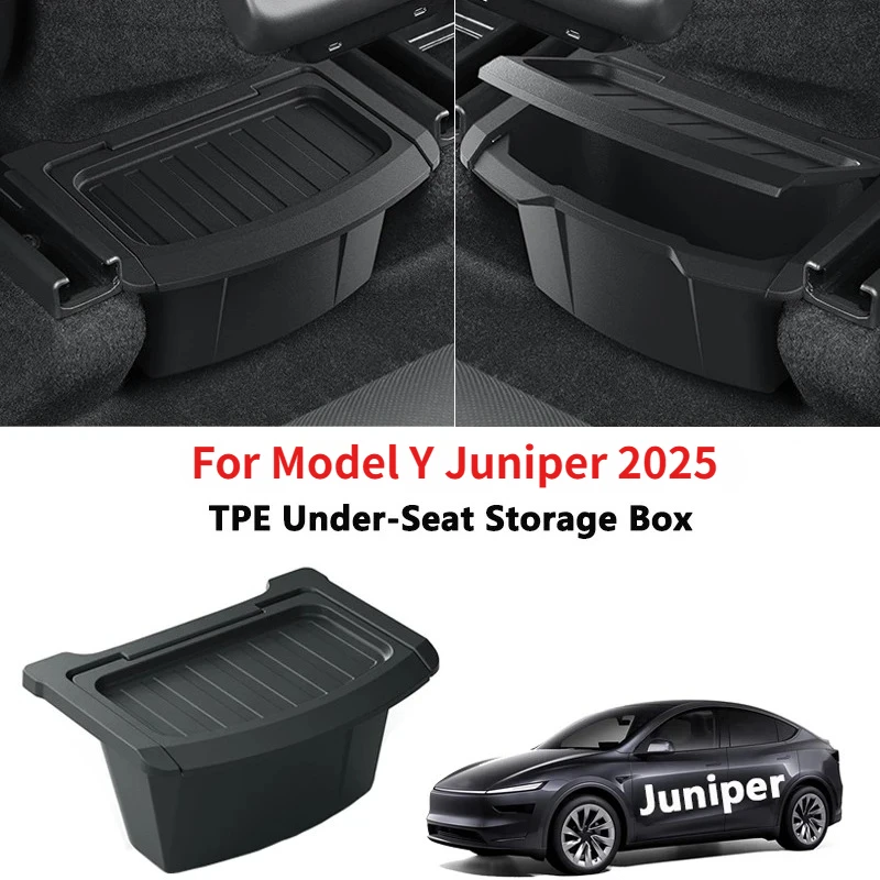 

For Tesla Model Y Juniper 2025 Juniper Under Seat Storage Box Rear Middle Storage Bin ABS Seat Organizer Tray Car Accessories