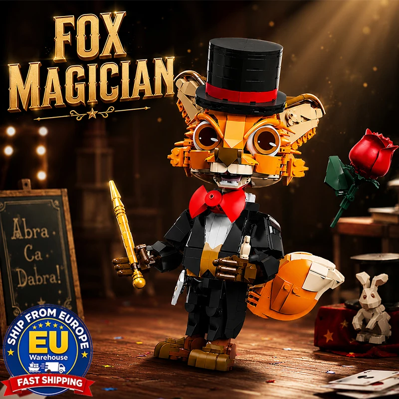 1212-teiliges Fuchs-Magier-Bausteinset, Fantasy-Tier-DIY-Modellbausatz, Sammlerstück, Deko-Bausteine, Montagespielzeug, kreative Geschenke für Kinder und Erwachsene
