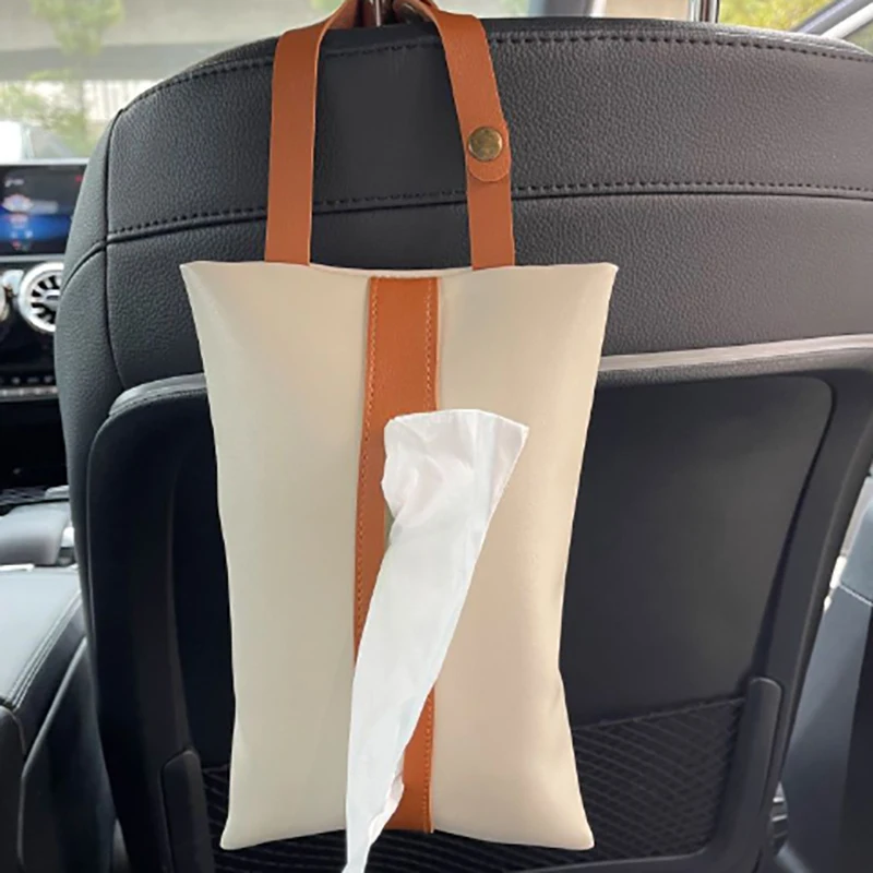 Car Tissue Box Hanging Leather Drawer Carton Seat Back Nordic Style Hanging Bag Creative Car Interior Decoration