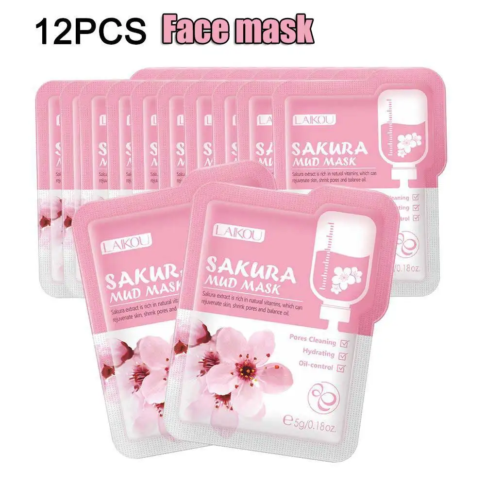 12pcs Sakura Mud Mask Brightening Hydrating Face Mask Luminous Skin Clean Facial Cleansing Clay Hydrating Anti Wrinkle Skincare