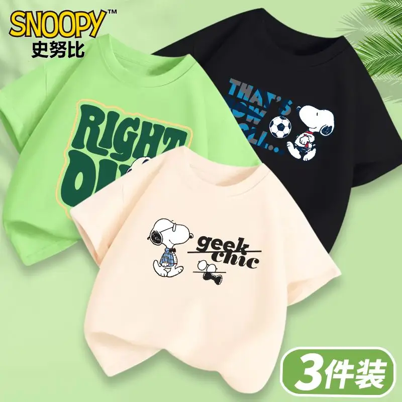 

Anime 3Pcs Snoopy Children Boys Summer Short Sleeves Teenager Round Neck Fashion Leisure Exercise Comfort Boy Short Sleeves Gift