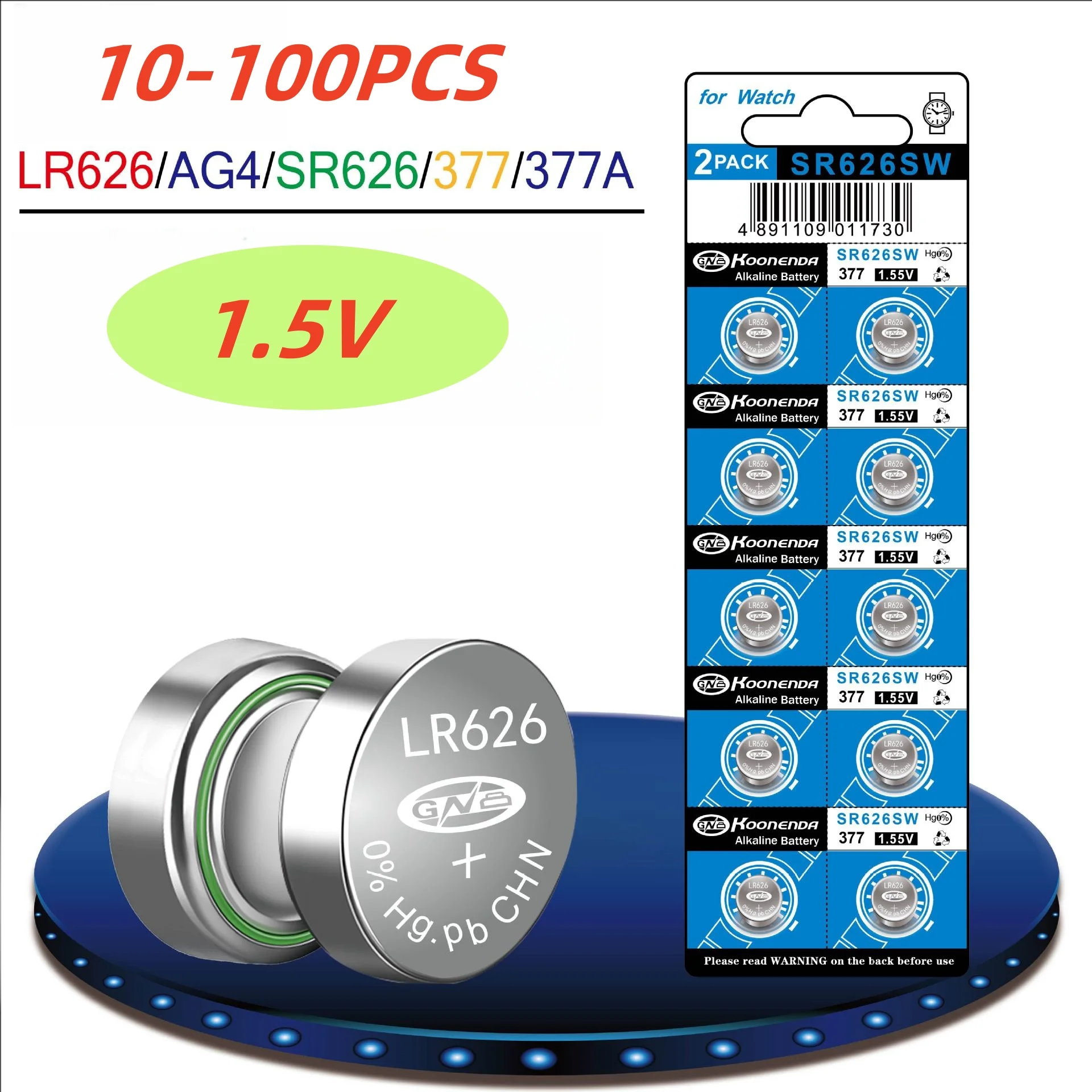 

10-100Pcs AG4 SR626SW Watch Battery LR626 SR626 626SW 377A V377 1.5V Button Cell Batteries for Mini Flashlight Toy Thermometer