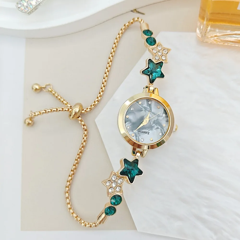 

Elegant Adjustable Bracelet Watch Rhinestone Alloy Star Chain Watch Quartz Watch for Women Girls