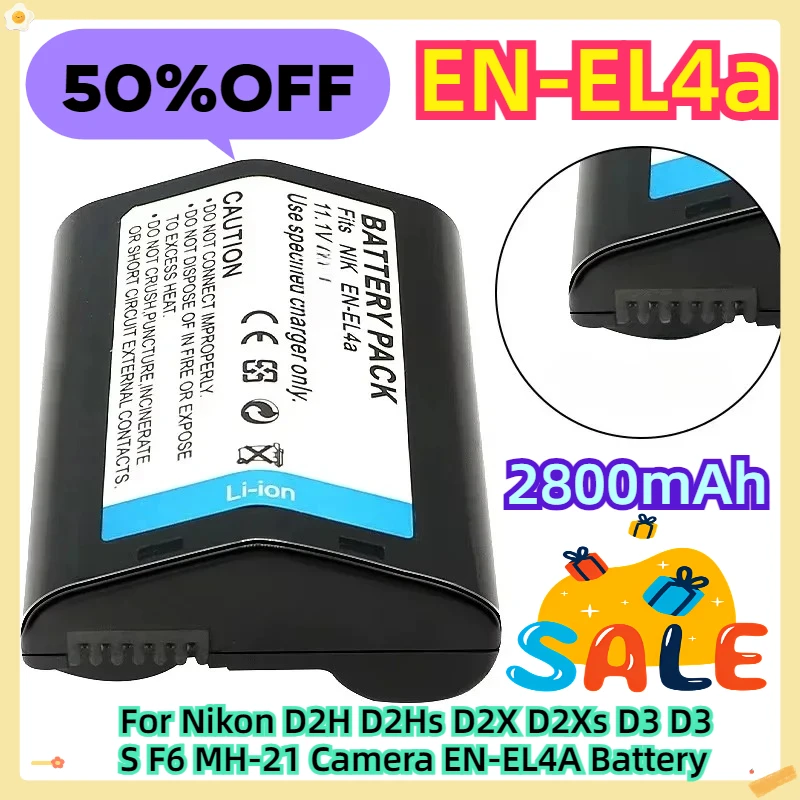 For Nikon D2H D2Hs D2X D2Xs D3 D3S F6 MH-21 Camera EN-EL4A Battery 2800mah