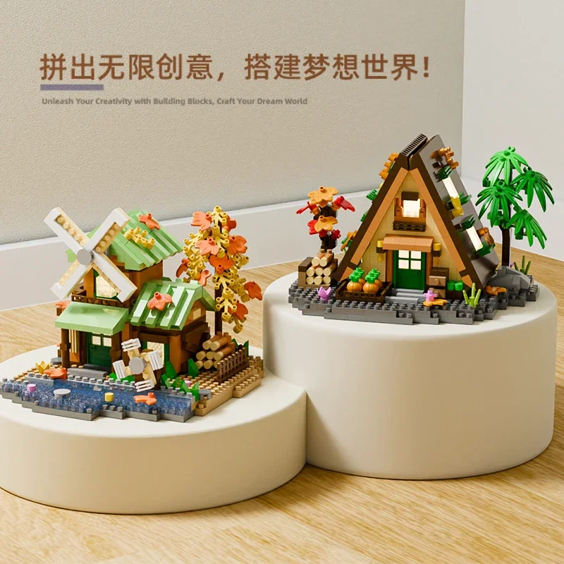 Maison en bois de forêt, modèle Architectural Miniature, blocs de construction, jouets pour enfants, assemblage de Mini blocs de maison, ensembles de décoration de maison