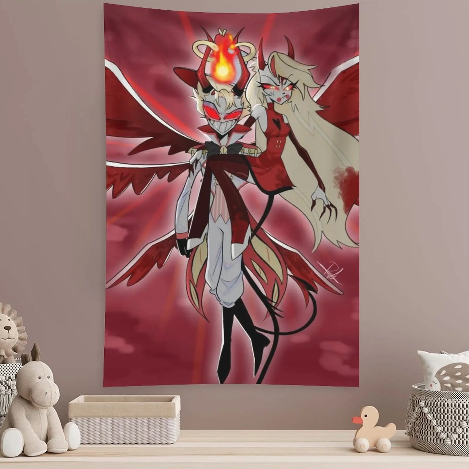 نسيج الفنادق الكرتونية H-hazbin - ديكور معلق عمودي لغرفة المعيشة وغرفة النوم وخلفية المكتب والحفلات، هدية مثالية للمعجبين #1