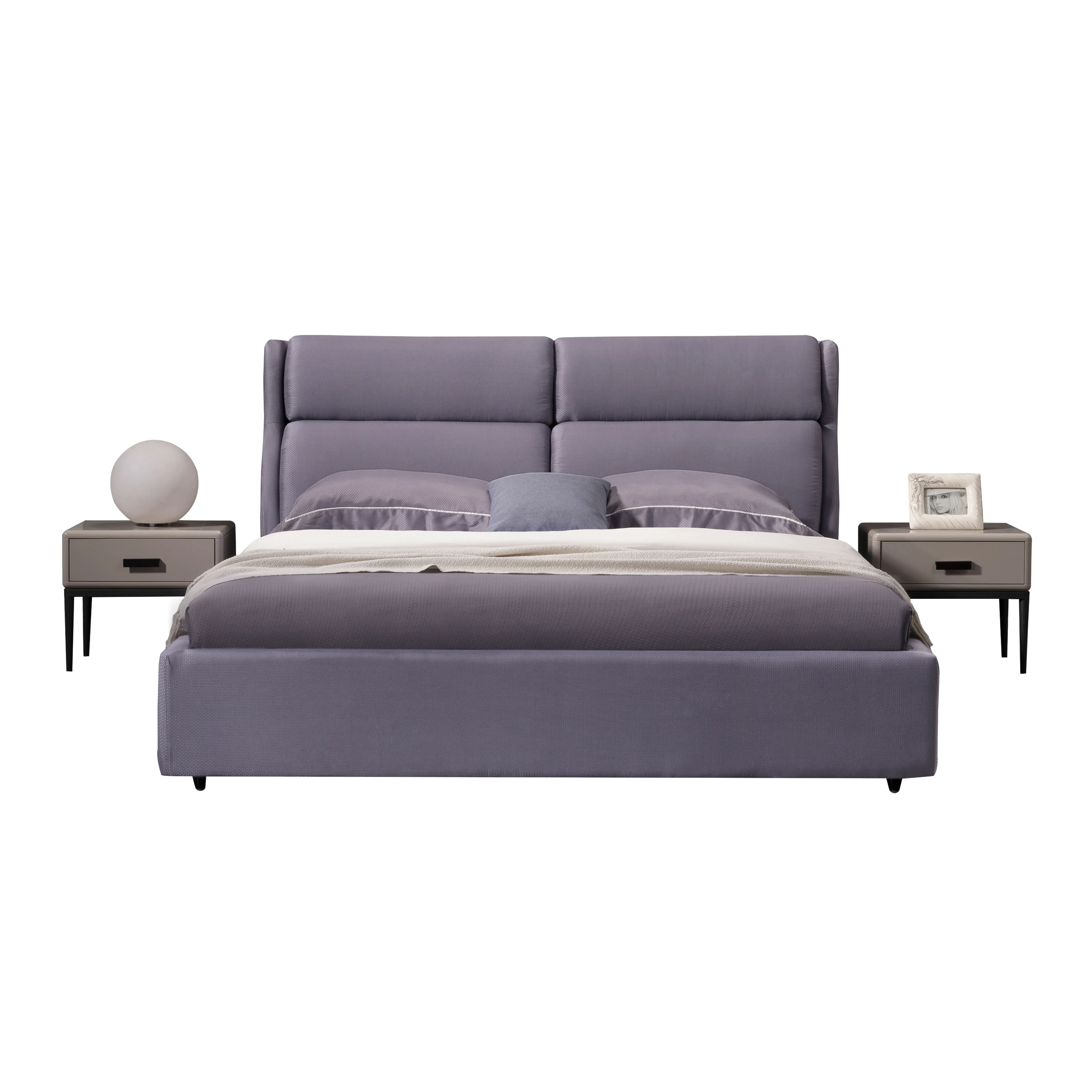 

Modern King-Size Double Bedroom Bed Soft Fabric Upholstered with MDF Wood Leather & Mattress Home Furniture with Storage Bed