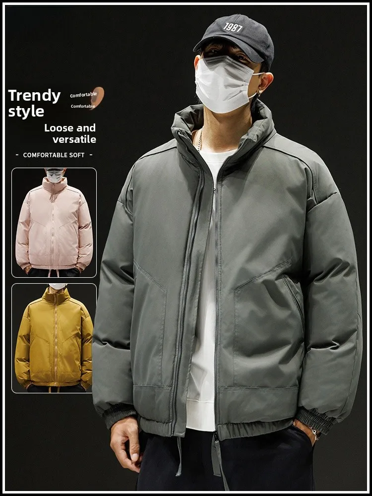 

Men's Thiened Cotton Jaet Stand Collar Loose Fit Warmth Casual Sle Zipper Closure Long Sve Winter Outerwear