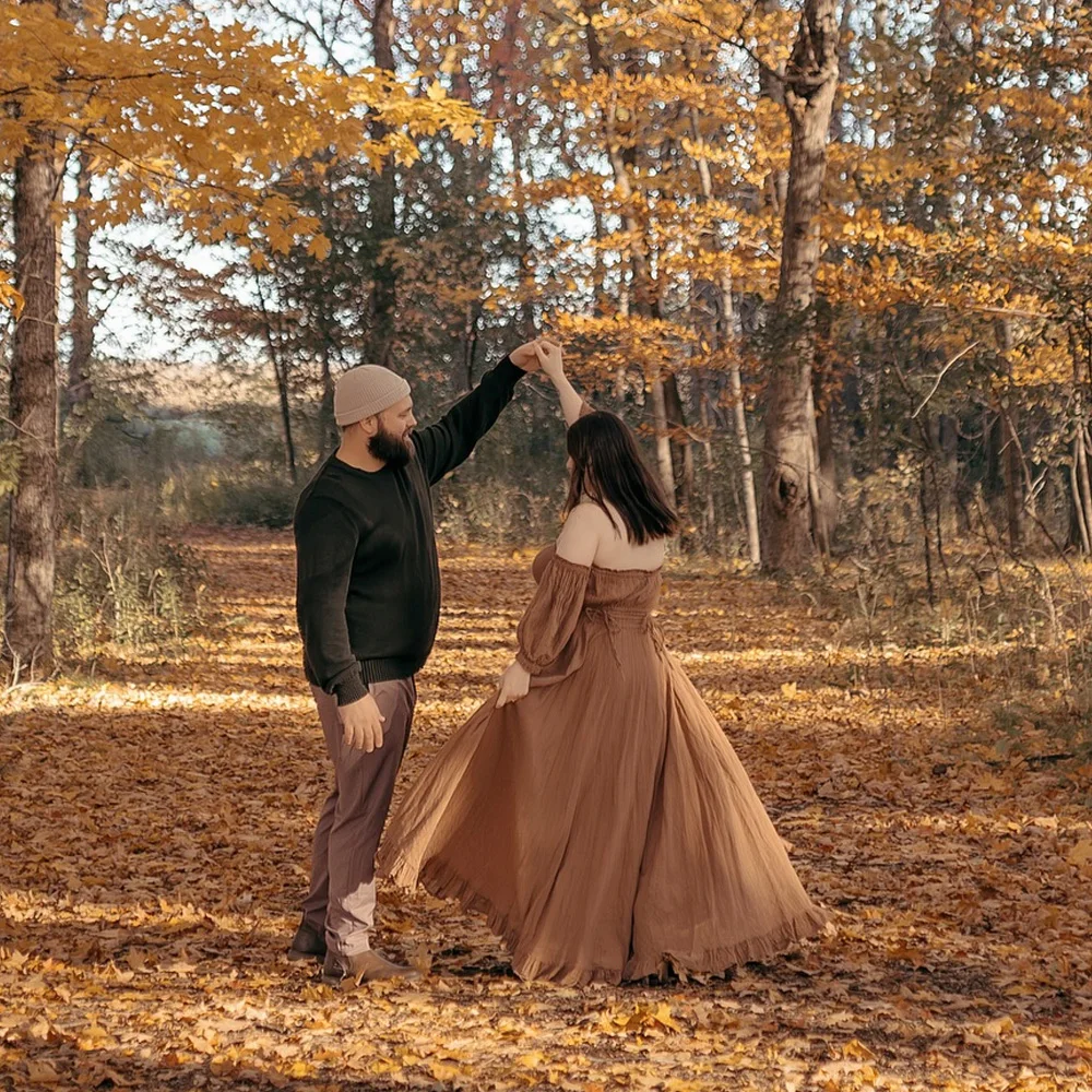 البوهيمي صور اطلاق النار فستان الحمل لينة الكتان القطن قبالة الكتف مطوي حافة فستان النساء الحوامل التصوير فستان #5