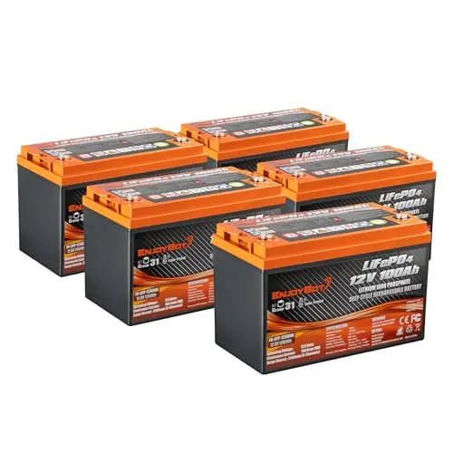 12V 100Ah LiFePO4 Lithium Battery, 100A BMS Deep Cycle Battery with Low Temp Cut Off, Up to 6 in Series, Peak Current