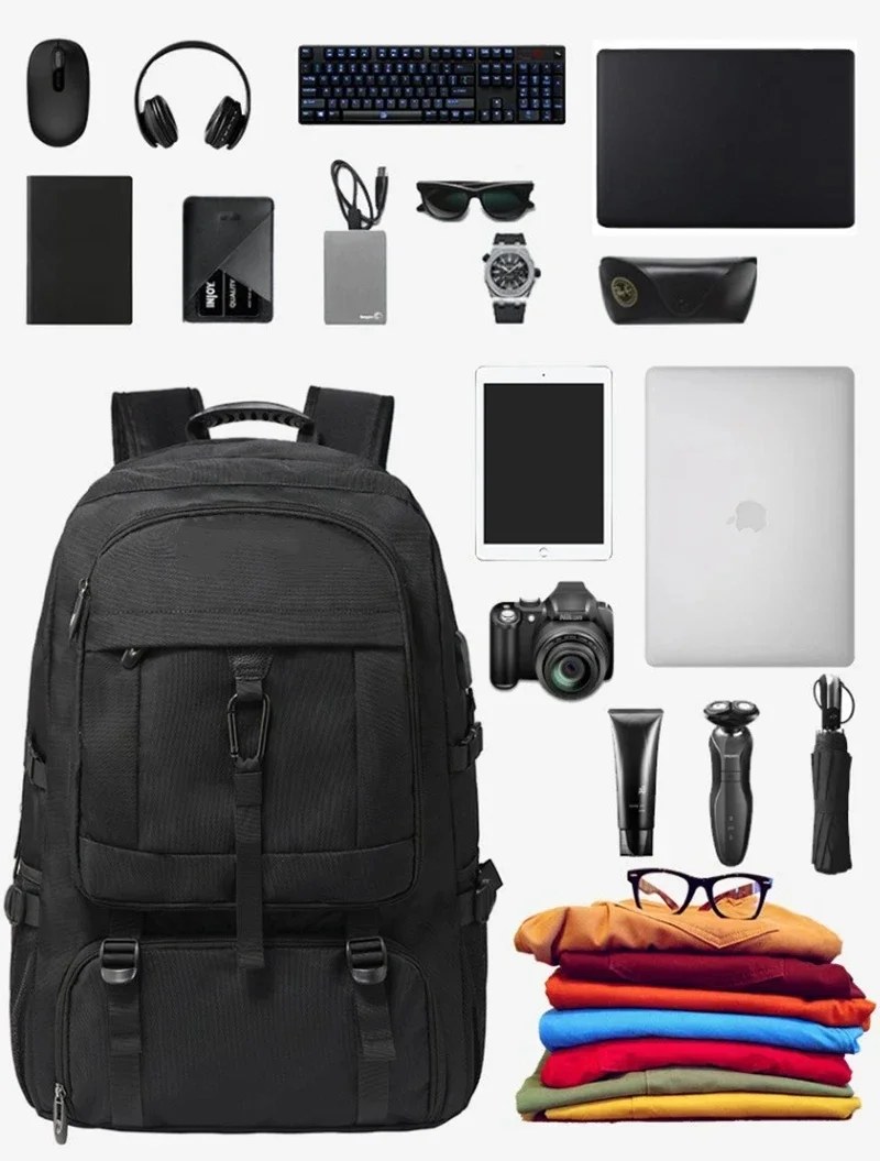 50L Großer Reiserucksack für Herren mit Separatem Schuhfach, Business-Tasche, Outdoor-Sport, Wasserdichter Schwarzer Aufbewahrungsrucksack – Detail 8