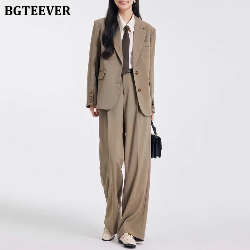 

BGTEEVER Осенний женский комплект из 2 предметов: пиджак, однобортный костюм, куртки и прямые брюки, рабочие брюки, костюмы