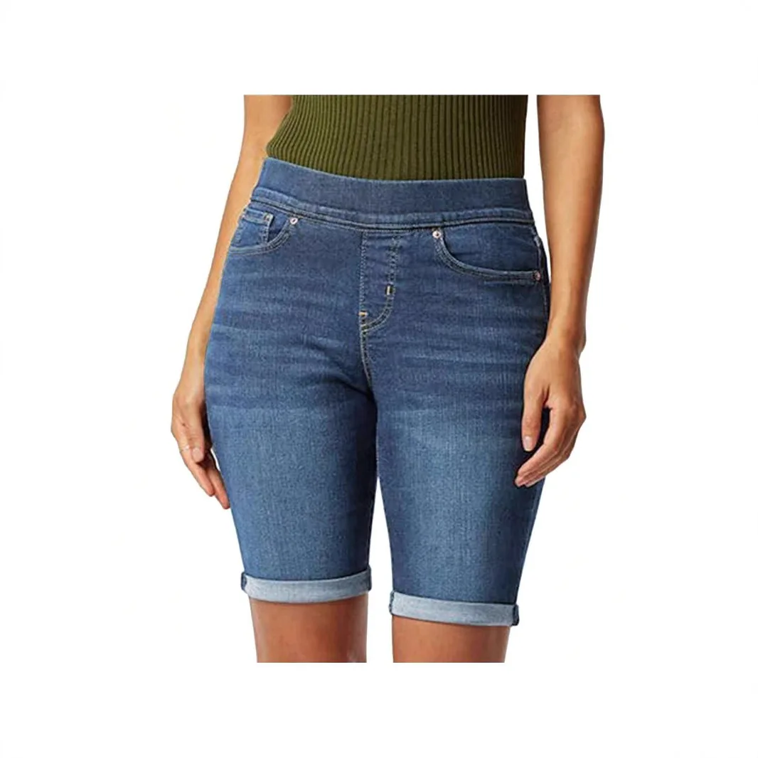 Women Solid Washed Jean Elastic Waist Jeans Spliced Skinny Knee Length Denim Pants Distressed Basics  Summer Embroidery