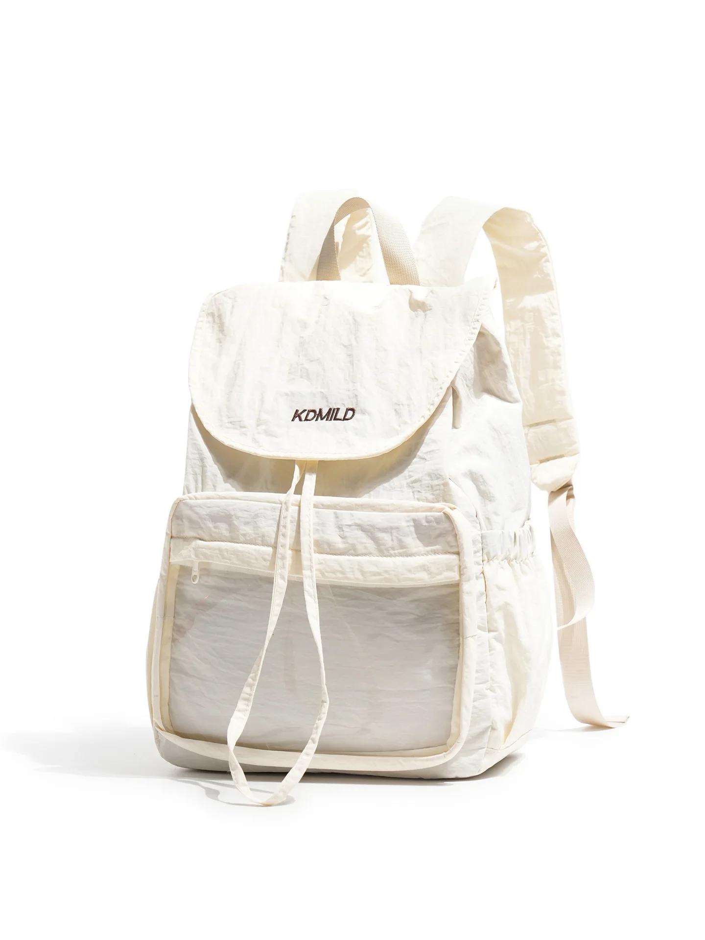 Women  Color Block Drawstring Flip Backpack  Display Pocket Lightweight Nylon Casual Student Travel Rucksack
