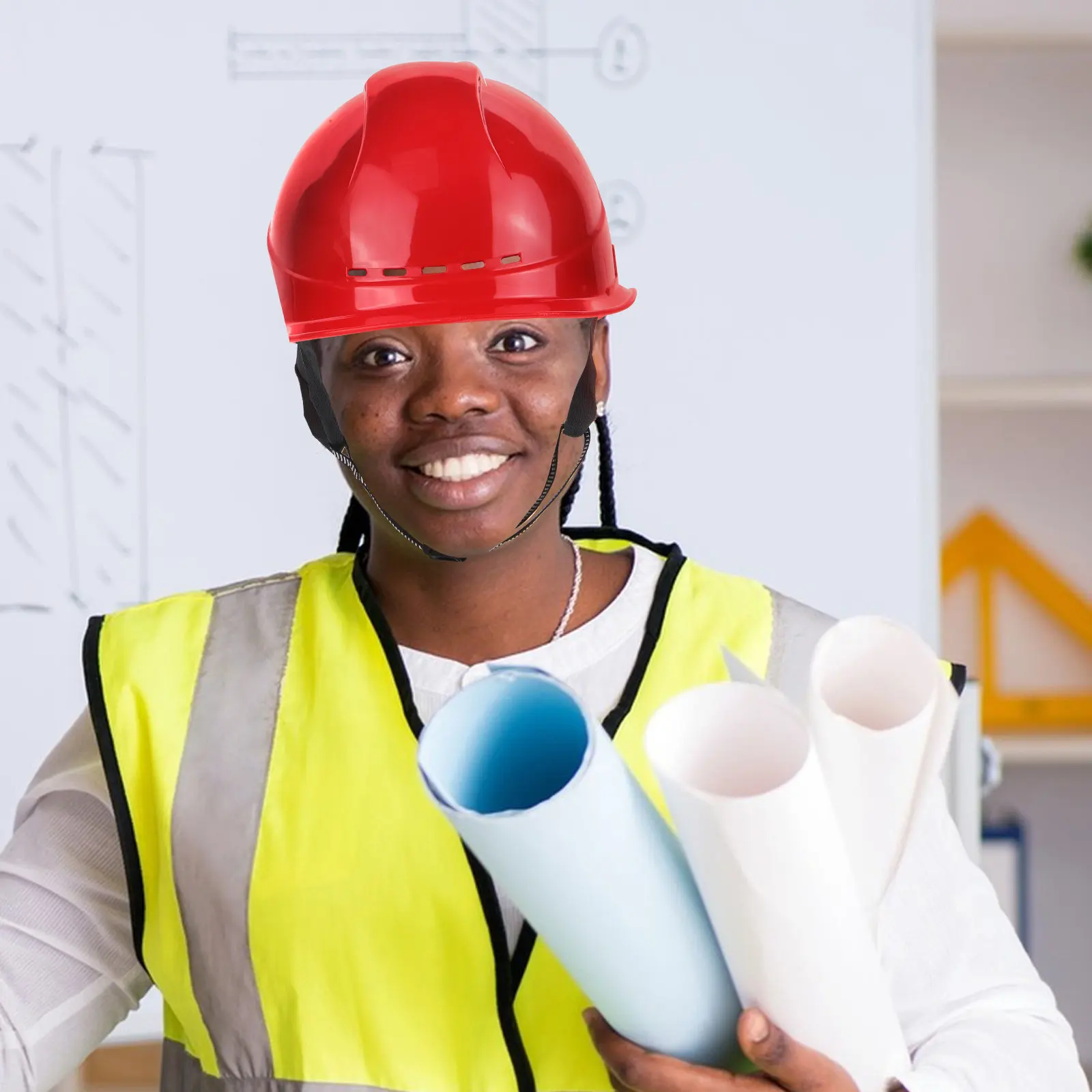 

Thickened Safety For Construction Red Abs Hard Hat Enhanced Protection Ventilation Durable Working For Job