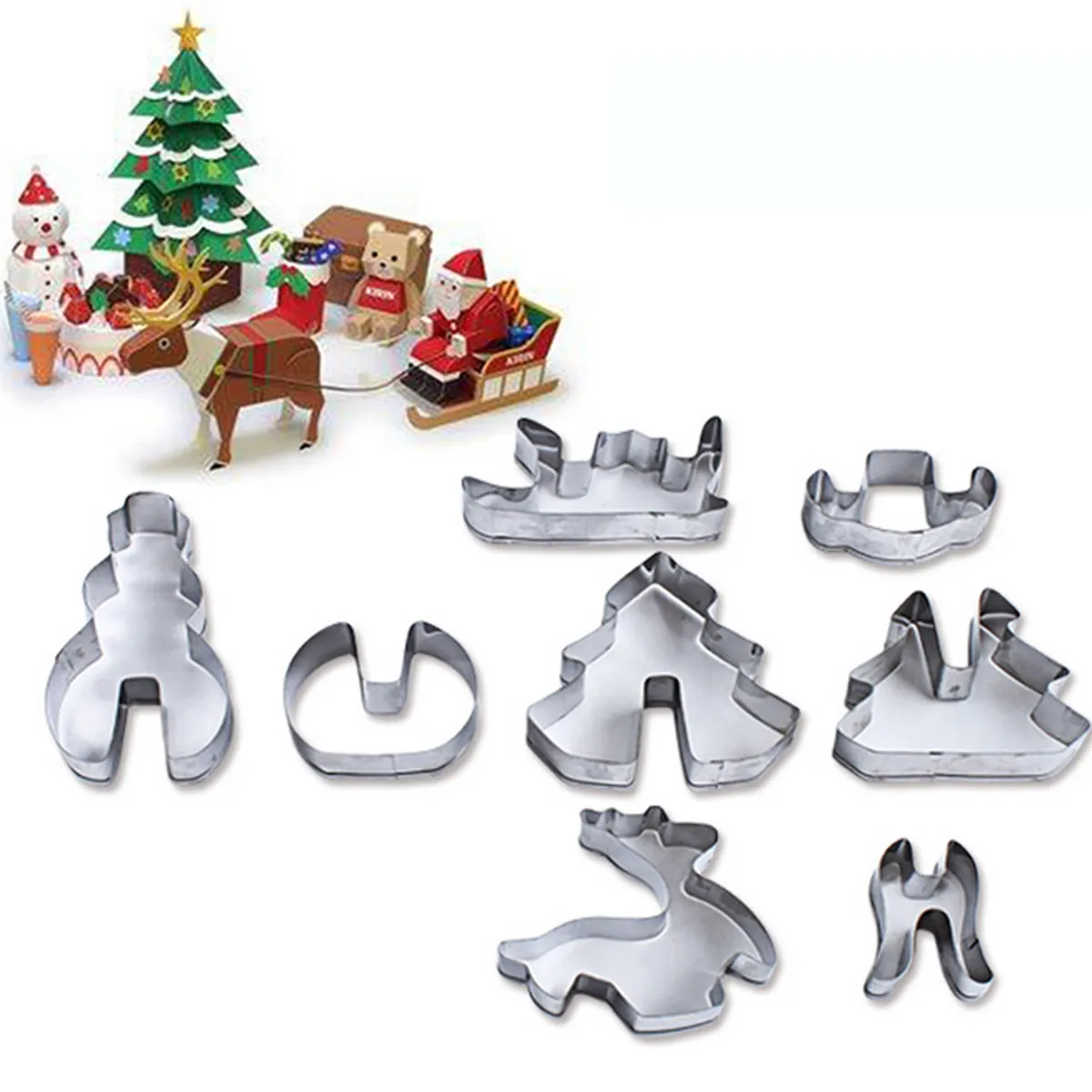 8Pcs Christmas Cookie Molds Stainless Steel Non-Stick Heat Resistant Cutter DIY Baking Molds Chocolate Fondant Xmas Shapes