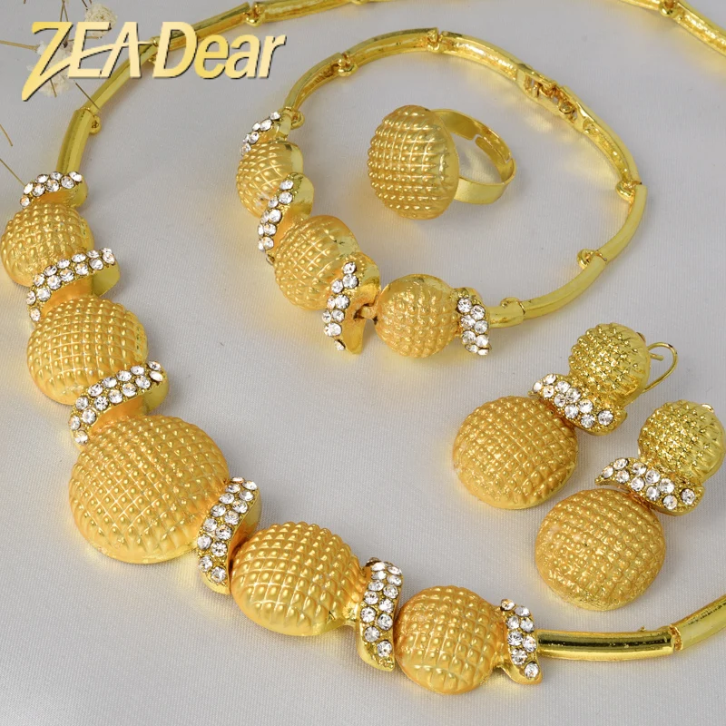 

ZEADear Jewelry Sets Hot Sale Gold Plated Zircon Earrings Necklace Bracelet Ring For Women African Statement Bridal Wedding