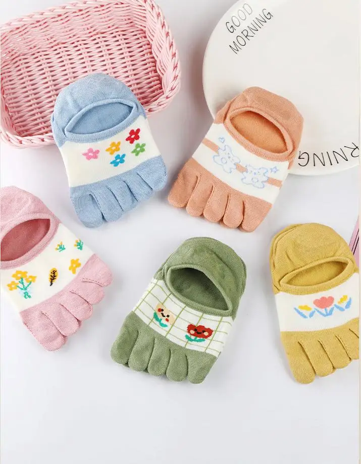 

Five-finger Socks Women Invisible Socks Summer Thin Cartoon Sweet Five-toe Boat Socks