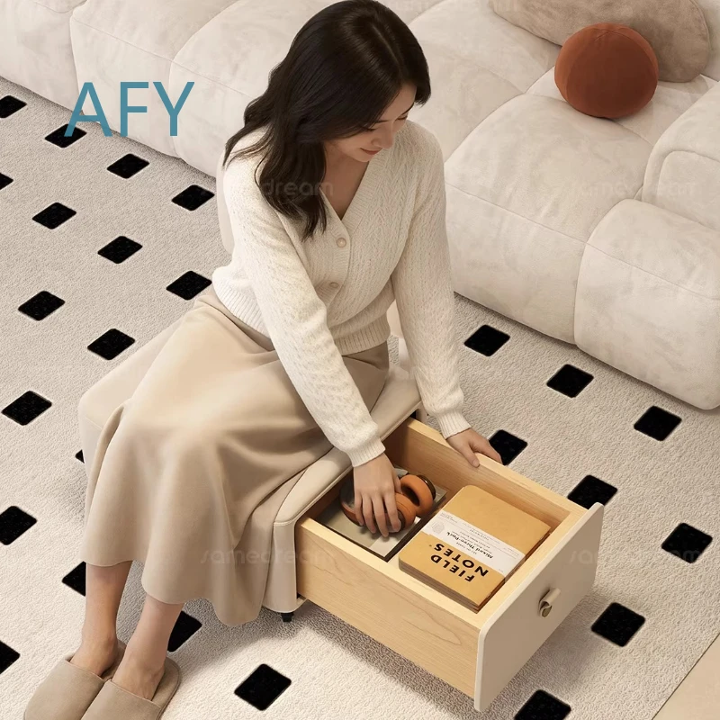 Modern Backrest Ottoman with Wheels and Storage for Home Decor Living Room Entryway Multi Function Stool Accent Chair for