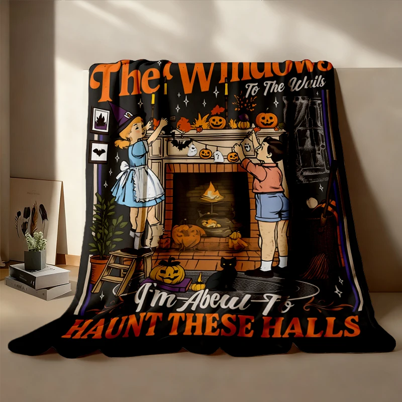 From The Windows To The Walls I'm About To Deck These Halls Flannel Throw, Haunted Halls Graphic Flannel Blanket, Funny
