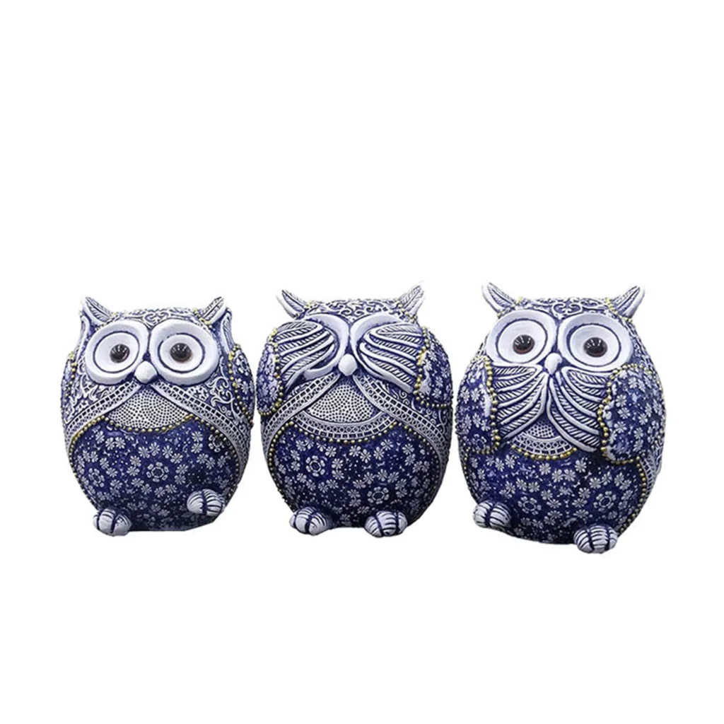 3 Owl Figurines Decor See No Evil Hear No Evil Speak No Evil Cute Owl Statue Crafted Animal Sculpture Ornament for Home Office T