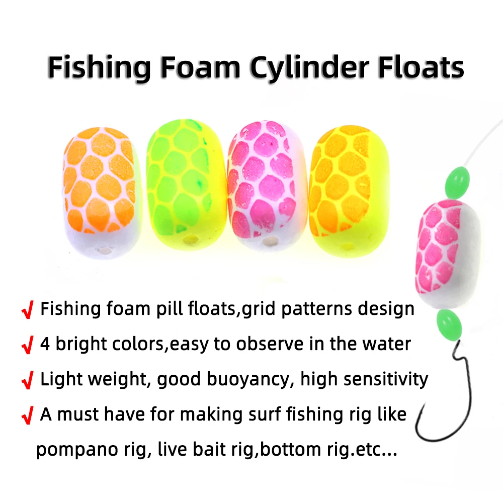 20 Stück 17*10mm Schaumstoff-Angelzylinder-Schwimmer mit Gittermuster, Bobber-Bojen für Fliegenfischen/Pompano/Bodenangeln, Salzwasser-Angelzubehör – Detail 3