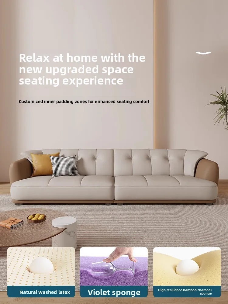 LH leather sofa first layer cowhide simple modern living room cream wind straight row