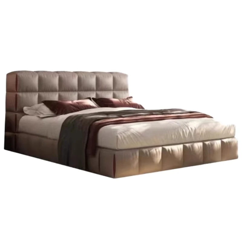 Italian Minimalist Leather Bed Modern Design Headboards Queen Bedroom Bed Frame Unique Trendy Salon Beliche Hotel Furniture