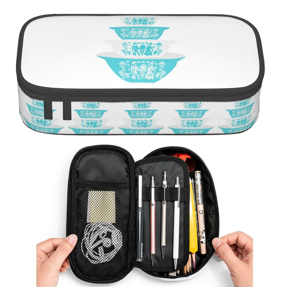 Estuche para lápices vintage Pyrex Butterprint turquesa, estuche para lápices para estudiantes, bolsa para lápices de gran capacidad, soporte para lápices