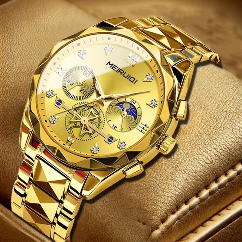 

Мужские полностью желтые стальные часы с циферблатом с римскими цифрами, стильные и повседневные деловые кварцевые часы.