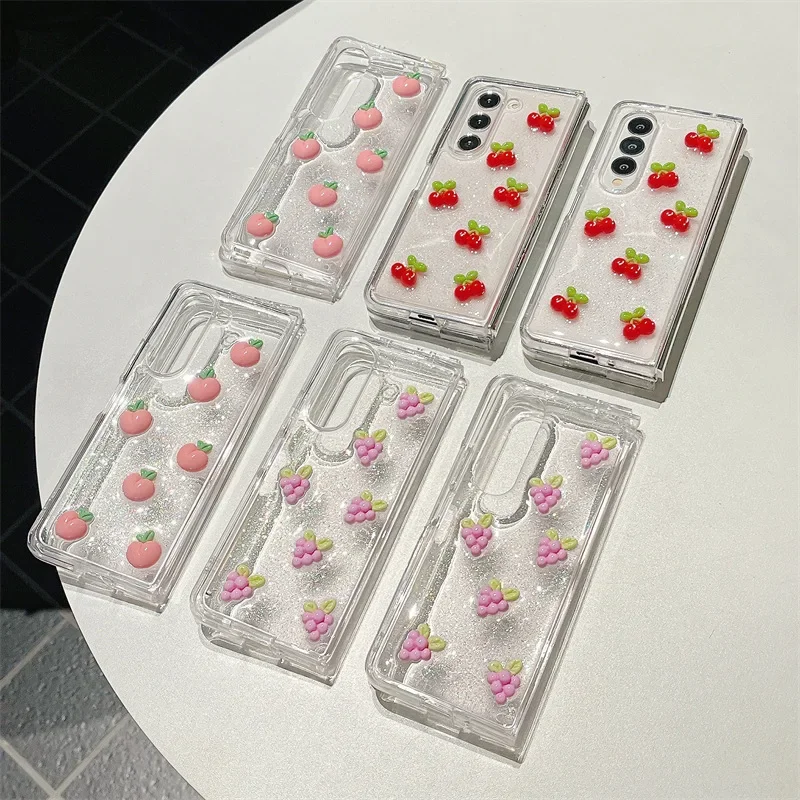 3D Fruit Cherry Grape Peach Phone Case for Samsung Galaxy ZFold3 ZFold4 ZFold5 ZFold6 Hard PC Back Cover for Z Fold 6 Case Shell