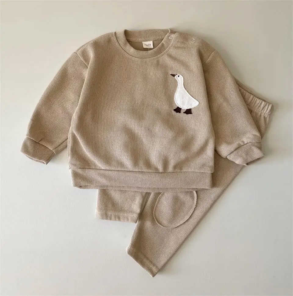 0-24M Newborn Baby Girls Boys Clothes Set Outfit Little Bear Goose Embroidery O-neck Tops + Long Pants Kids Clothing 2023