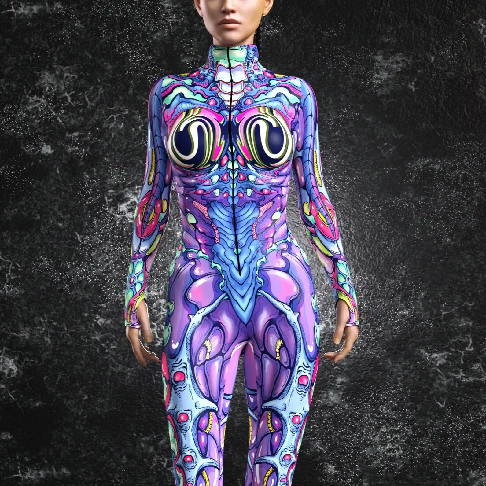 Couple Bug Costume Cosplay Jumpsuit women Men  Print Catsuit Holiday Masquerade Party Zentai Suit Unique Rave Outfit