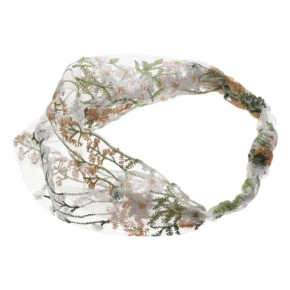 Simples Retro Bordado Floral Lace Headband Faixa de cabelo Rosto Wash Turbante, Acessórios para cocar