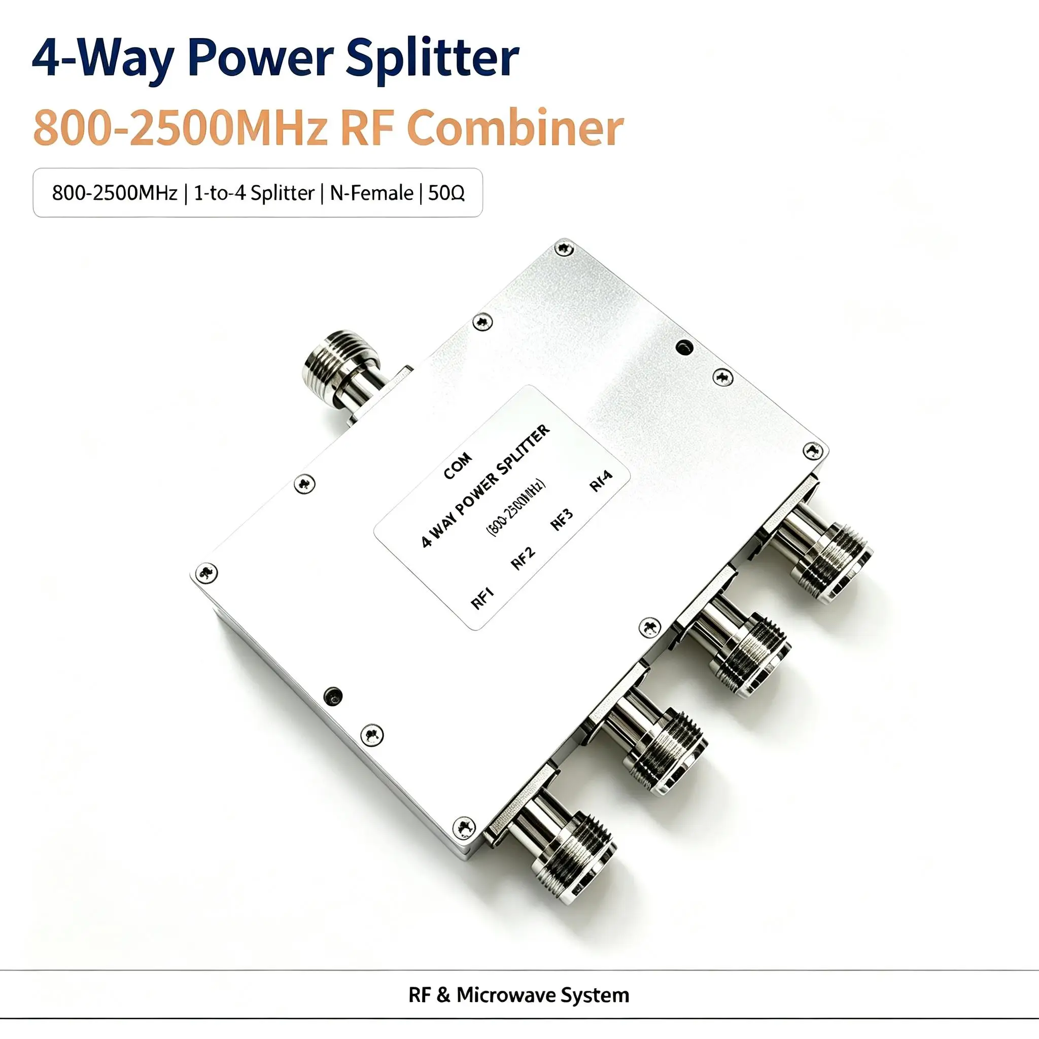 DYKB N-Type 1-to-4 Power Divider 800-2500MHz Low Loss High Isolation For Antenna Array & Feed Network Distribution System Board