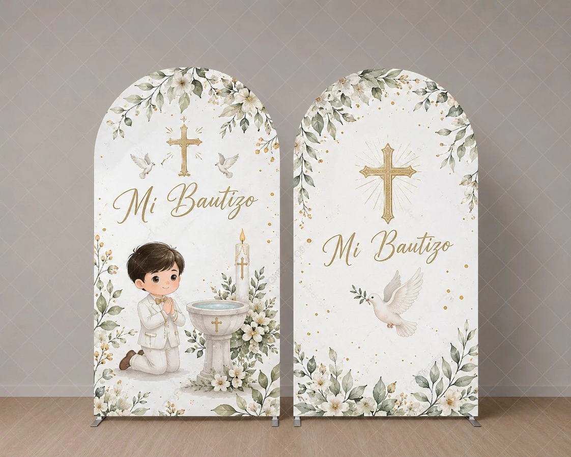 

Mi Bautizo Arch Backdrop Cover Baptism Celebration Floral Religious background Party