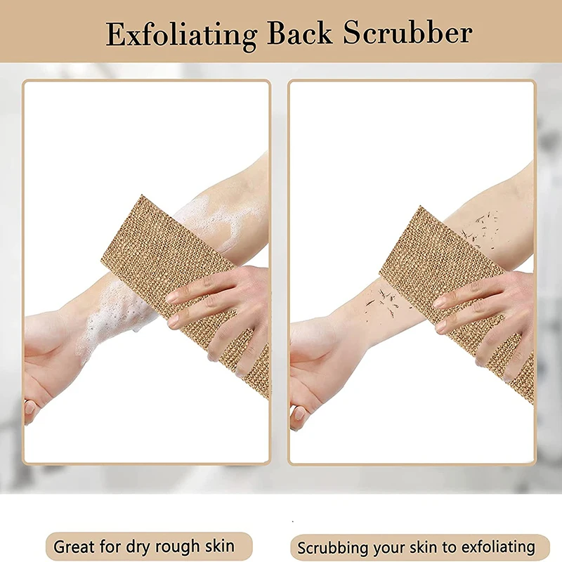 Exfoliating Gloves and Jute Back Wash Strap Shower Scrubber Body Cleaning Kit for Body and Face Back Baths Women and Men