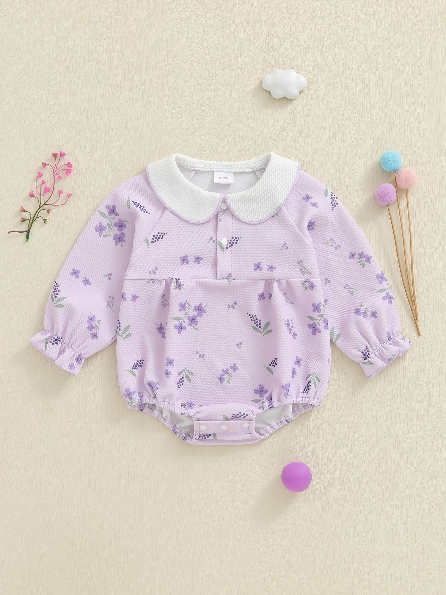 

Adorable Toddler Girls Ruffle Sleeve Romper Stylish Floral Print Jumpsuit with Peter Pan Collar for Playdates and Parties