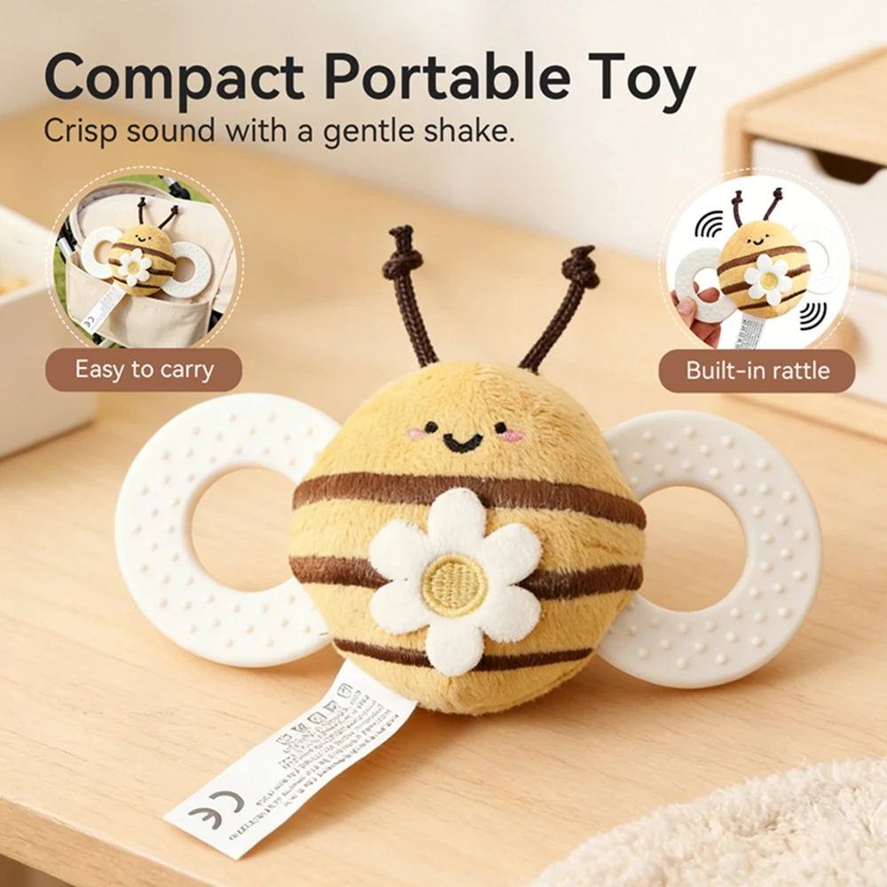 Soft Felt Baby Bee Rattle Toy Suitable for Newborns Aged 0-6 Months Multi-sensory Stimulation Develops Early Grasping Skills