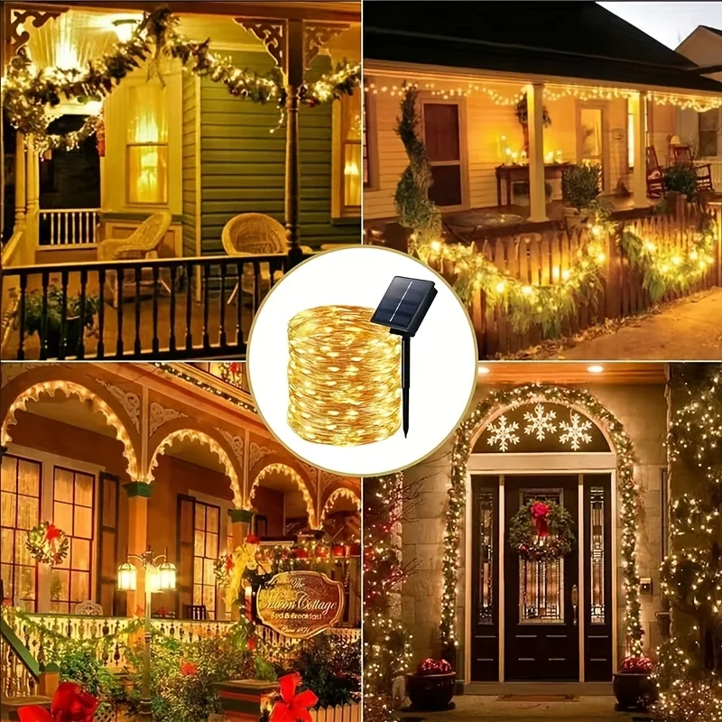 Solar Garland 8 Mode Copper Wire Lamp Outdoor 300/200/100/50/20 LED Fairy String Light Garden Yard Party Christmas Decoration