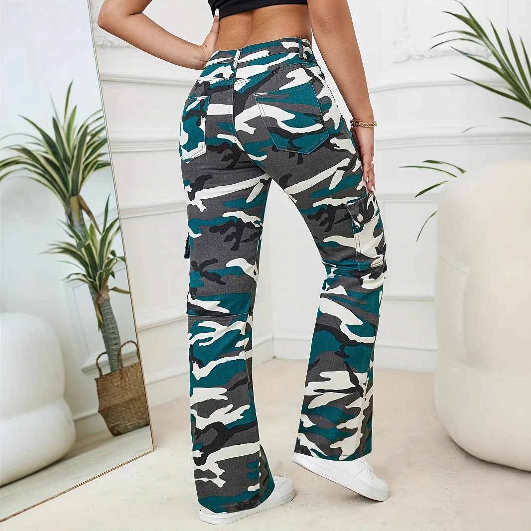 อเมริกันRetro Camouflageกางเกงฤดูใบไม้ร่วงHigh Street Hip Hopเสื้อผ้าผู้หญิงCamouflageเครื่องมือDenim Casualกางเกง 2025 ใหม่Sprin