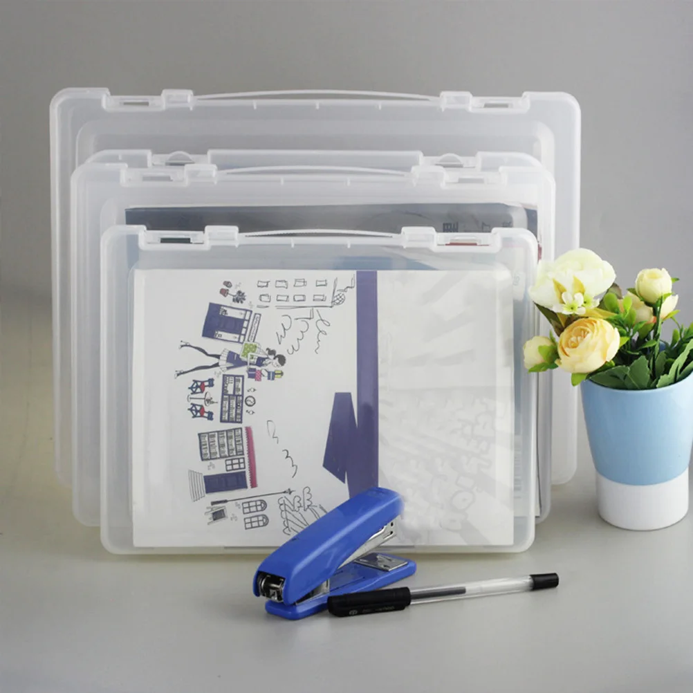 

Storage Container 32X23X4.5Cm Slim Portable Clear Plastic Document Organizer Snap Tight Buckle Dust Damp Scratch Resistant