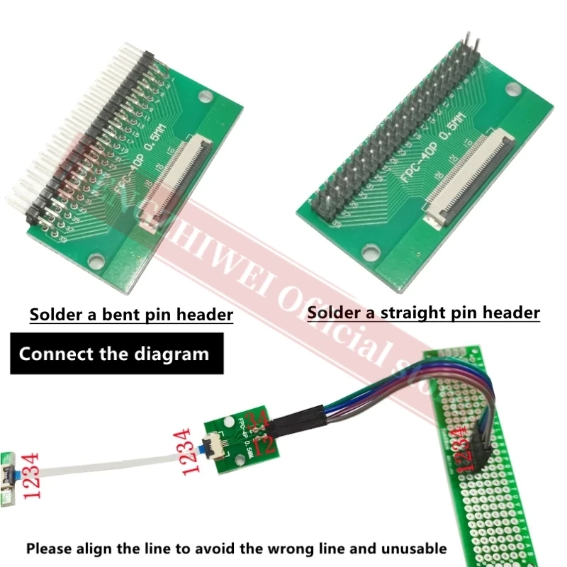 2 Stuks Ffc/Fpc Adapter Bord 0.5Mm-40P Tot 2.54Mm Gelaste 0.5Mm-40P Flip-Top Connector Gelaste Rechte En Gebogen Pin Headers