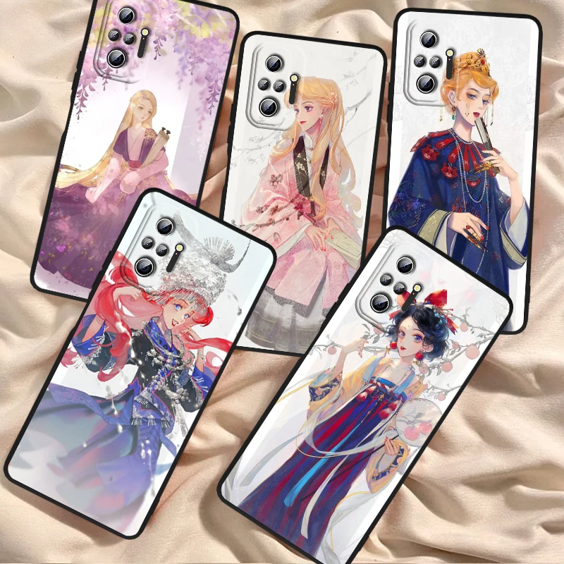 Disney Princess Cartoon Cute For Xiaomi Redmi Note 13 12R 12 12S Turbo 11 11T 11S 10 10S Pro Plus 5G Black Back Phone Case