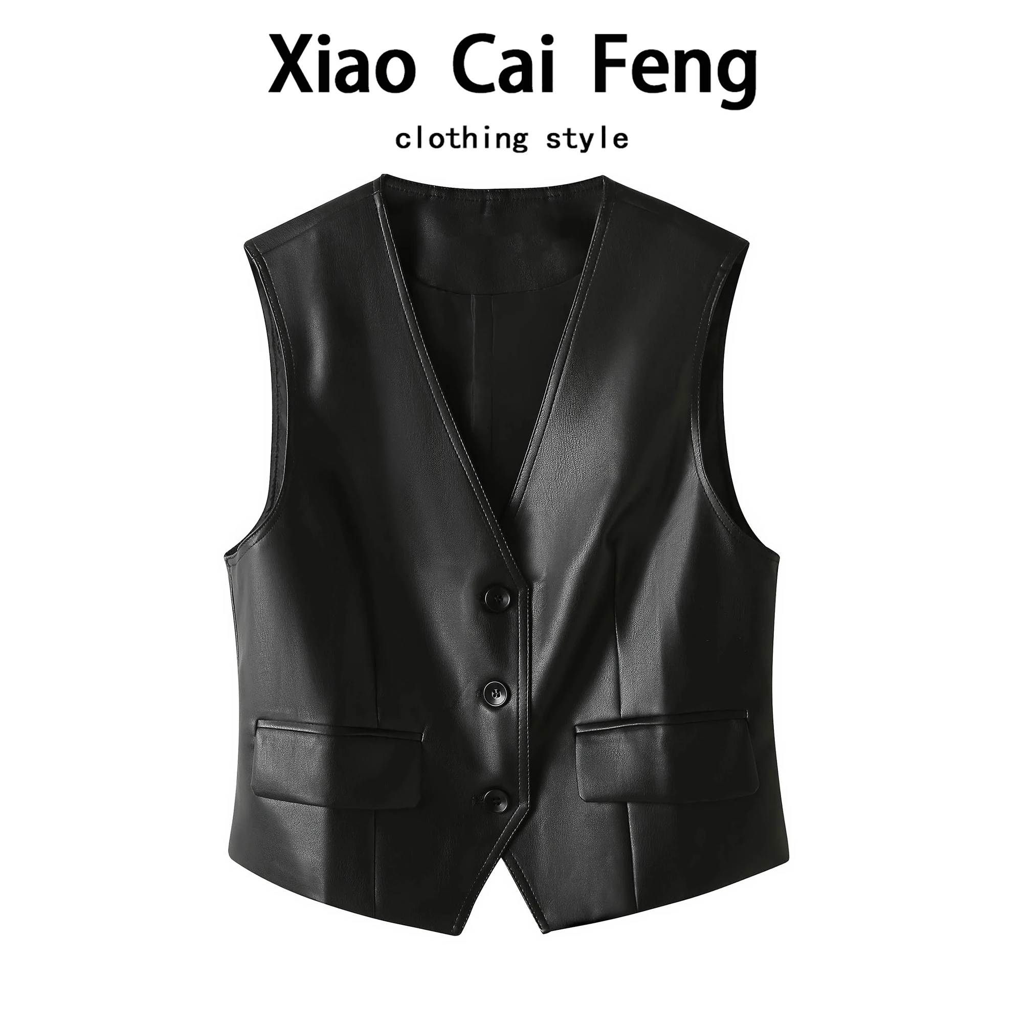 

Bla PU Leather Vest Jaet Women's Casual V-ne ort Sle Layered Wear Trendy Faion Dr Qing a Autumn 2025
